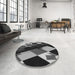 Round Patterned Charcoal Black Rug in a Office, pat2374gry