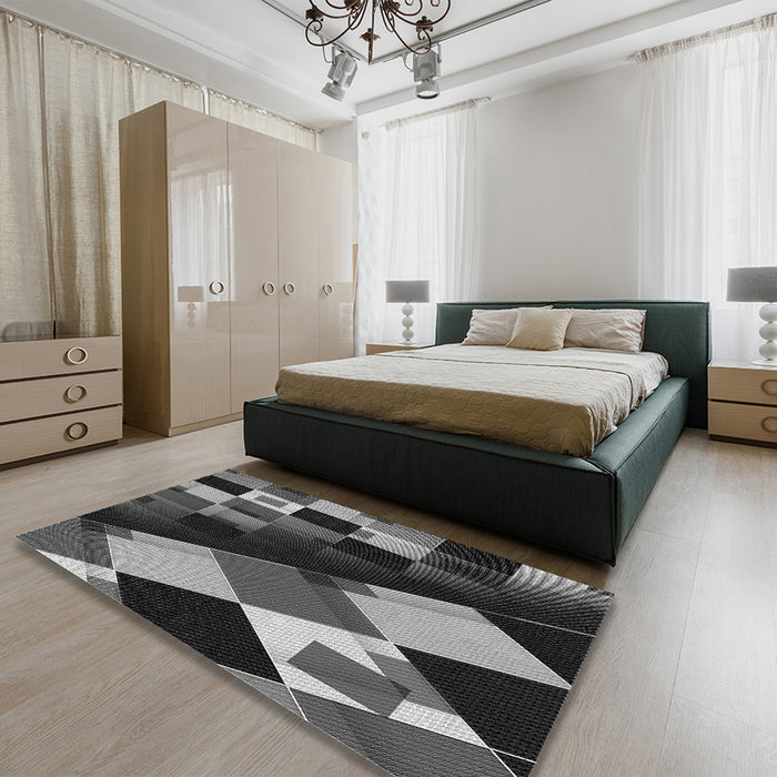 Patterned Charcoal Black Rug in a Bedroom, pat2374gry