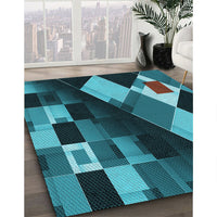 Patterned Dark Turquoise Green Rug, pat2374lblu