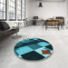 Round Patterned Dark Turquoise Green Rug in a Office, pat2374lblu