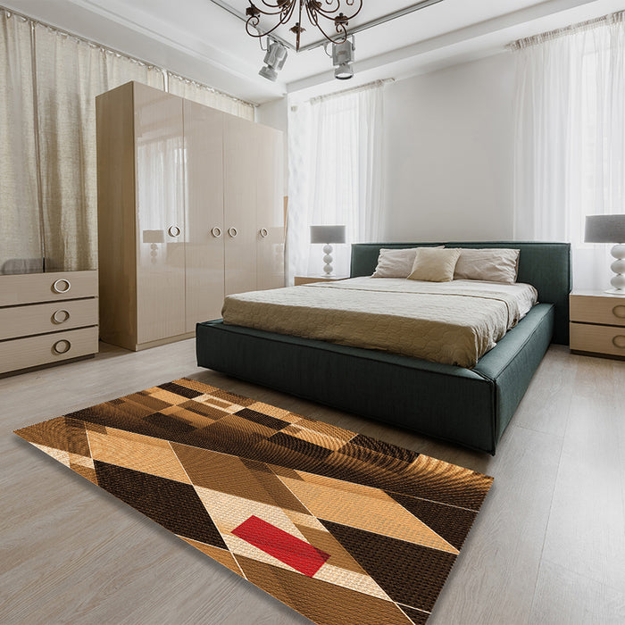 Patterned Orange Rug in a Bedroom, pat2374org