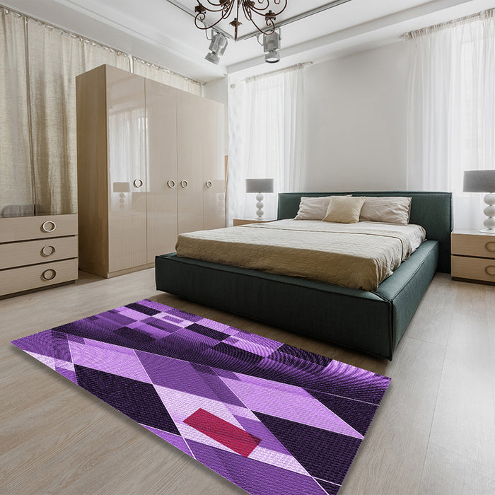 Round Machine Washable Transitional Purple Rug in a Office, wshpat2374pur