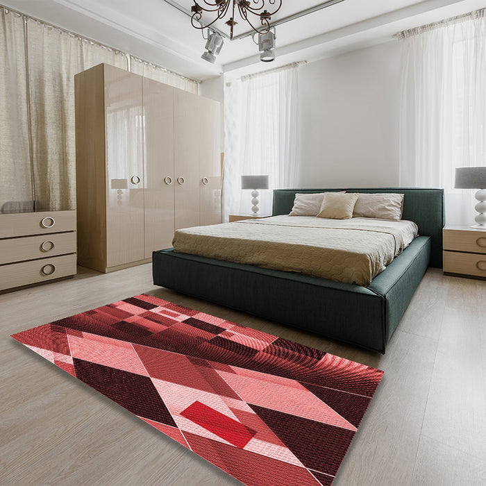 Patterned Dark Red Rug in a Bedroom, pat2374rd