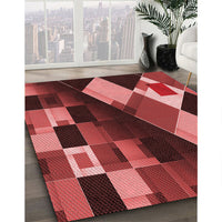 Patterned Dark Red Rug, pat2374rd