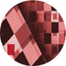 Square Patterned Dark Red Rug, pat2374rd