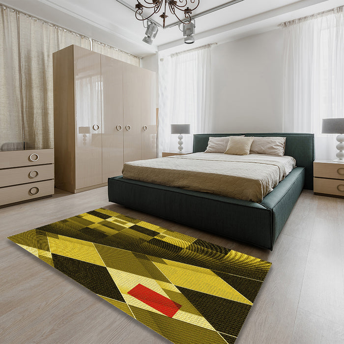 Patterned Red Rug in a Bedroom, pat2374yw