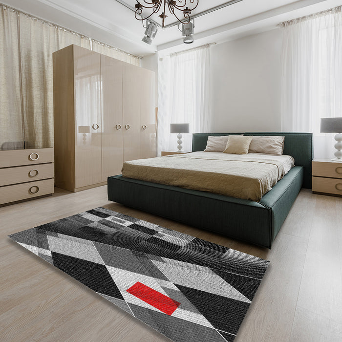 Patterned Mid Gray Novelty Rug in a Bedroom, pat2374