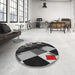 Round Machine Washable Transitional Midnight Gray Rug in a Office, wshpat2374