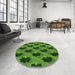 Round Patterned Deep Emerald Green Rug in a Office, pat2375grn