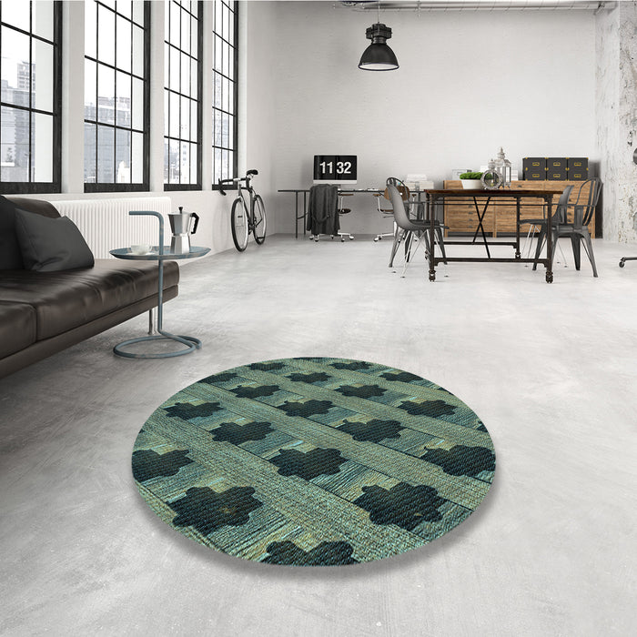 Round Patterned Dark Slate Grey Green Rug in a Office, pat2375lblu