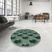 Round Patterned Dark Slate Grey Green Rug in a Office, pat2375lblu