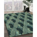 Patterned Dark Slate Grey Green Rug in Family Room, pat2375lblu