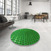 Round Patterned Green Rug in a Office, pat2376grn