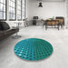 Round Patterned Dark Turquoise Green Rug in a Office, pat2376lblu