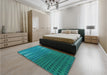 Patterned Dark Turquoise Green Rug in a Bedroom, pat2376lblu