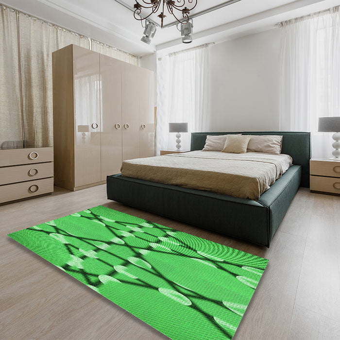 Round Machine Washable Transitional Neon Green Rug in a Office, wshpat2379grn