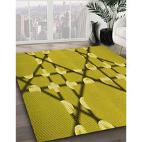 Patterned Dark Yellow Green Rug, pat2379yw