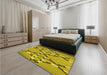 Patterned Dark Yellow Green Rug in a Bedroom, pat2379yw