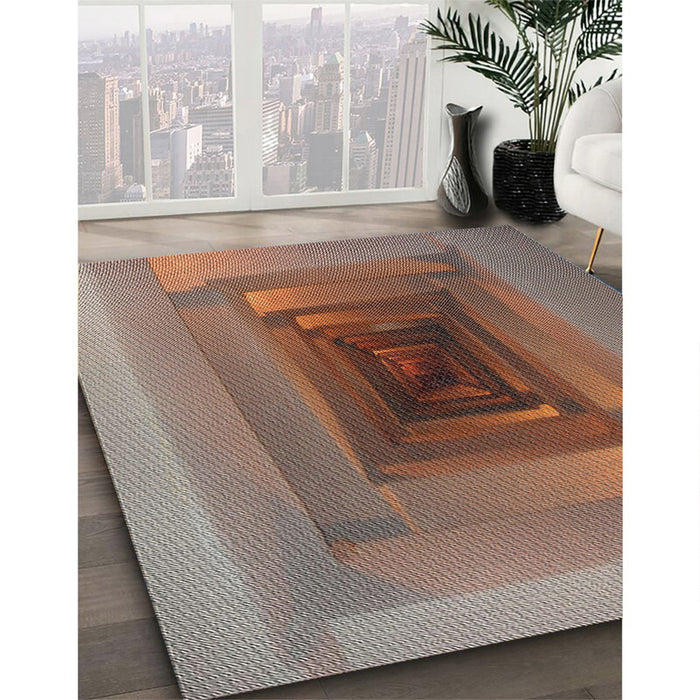 Patterned Dark Sienna Brown Novelty Rug in Family Room, pat237