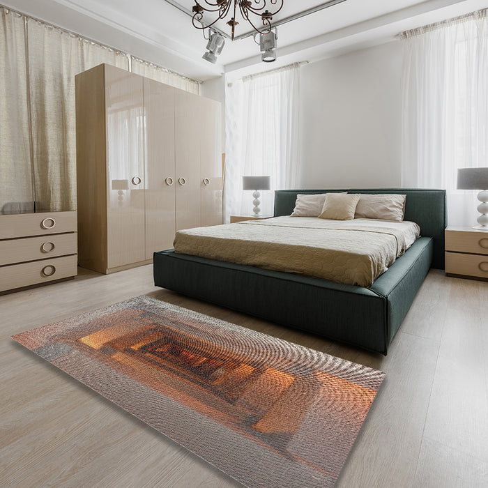 Machine Washable Transitional Dark Sienna Brown Rug in a Bedroom, wshpat237