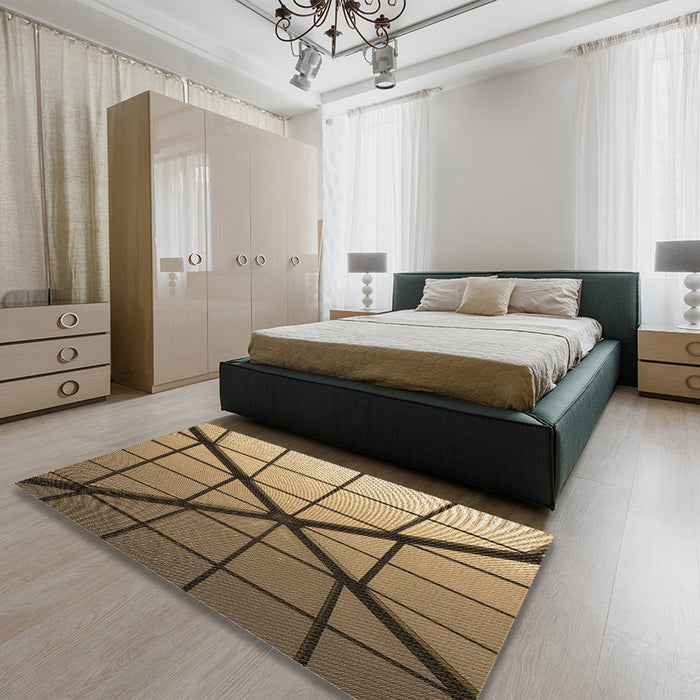 Patterned Metallic Gold Rug in a Bedroom, pat238brn