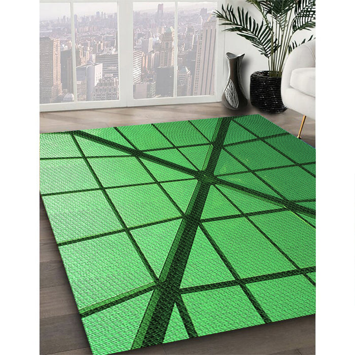 Patterned Green Rug in Family Room, pat238grn