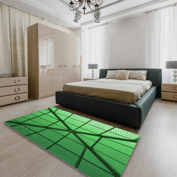 Patterned Green Rug in a Bedroom, pat238grn