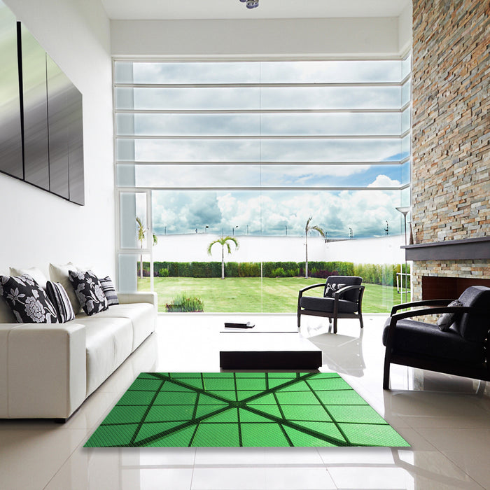 Square Patterned Green Rug in a Living Room, pat238grn