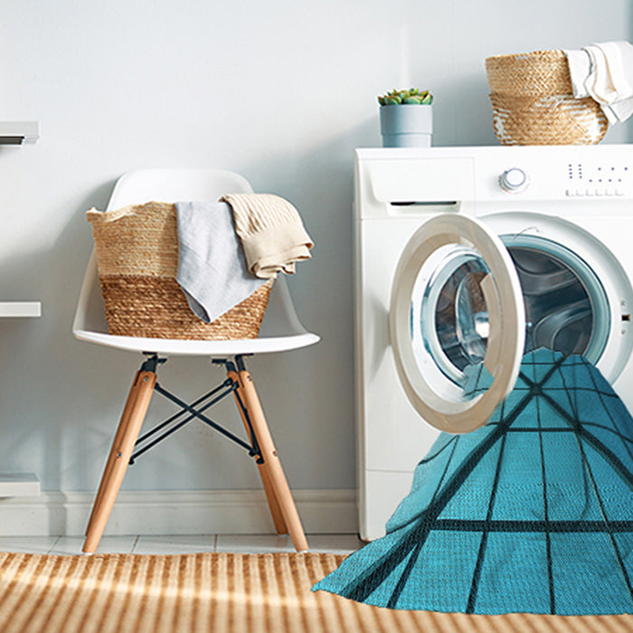 Machine Washable Transitional Dark Cyan Green Rug in a Washing Machine, wshpat238lblu