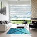 Square Patterned Dark Cyan Green Rug in a Living Room, pat238lblu