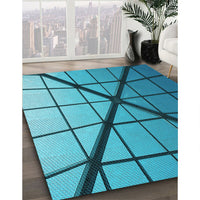 Patterned Dark Cyan Green Rug, pat238lblu