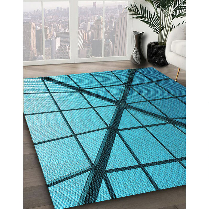 Patterned Dark Cyan Green Rug in Family Room, pat238lblu