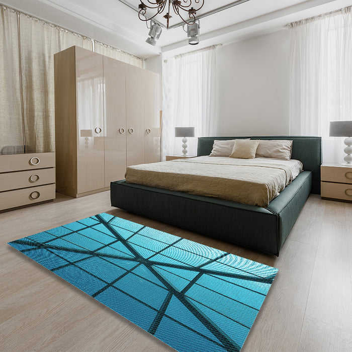 Round Machine Washable Transitional Dark Cyan Green Rug in a Office, wshpat238lblu
