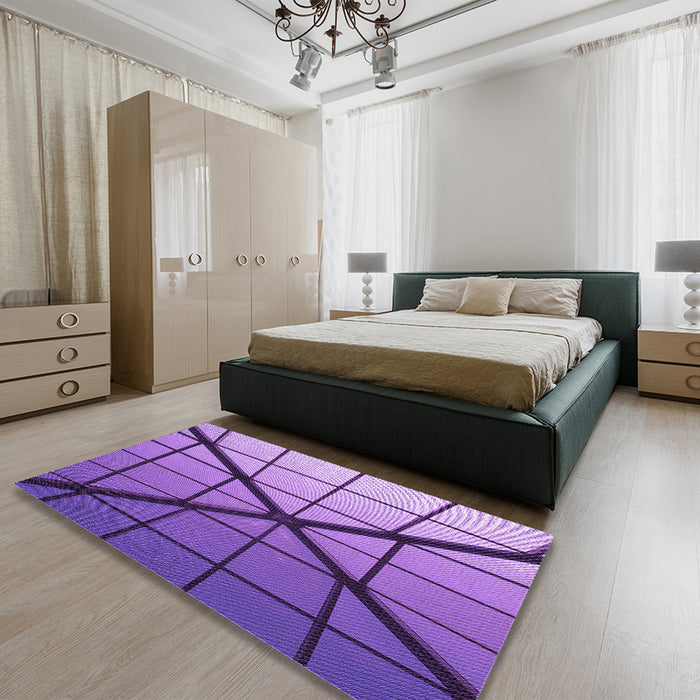 Round Machine Washable Transitional Amethyst Purple Rug in a Office, wshpat238pur