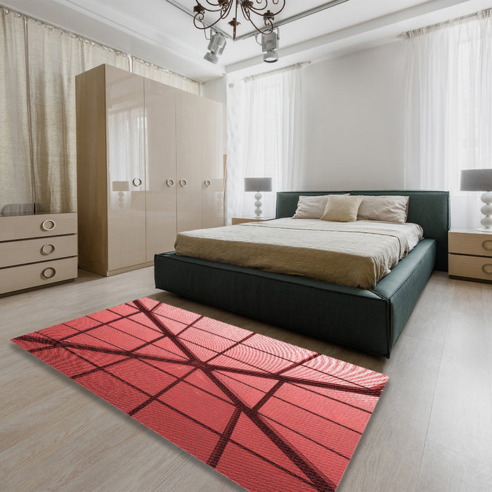 Patterned Red Rug in a Bedroom, pat238rd
