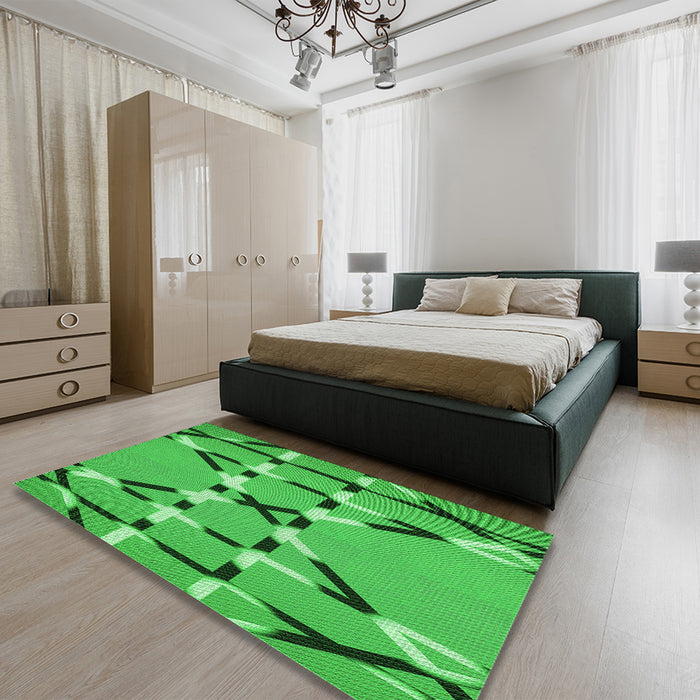 Patterned Neon Green Rug in a Bedroom, pat2380grn