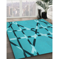 Patterned Bright Cyan Blue Rug, pat2380lblu