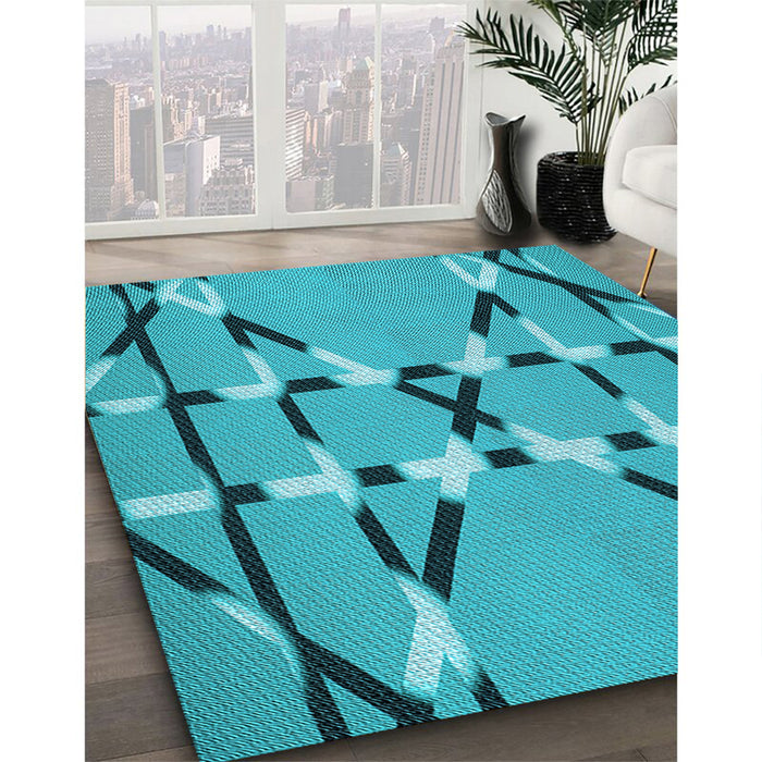 Machine Washable Transitional Bright Cyan Blue Rug in a Family Room, wshpat2380lblu