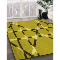 Patterned Dark Yellow Green Rug, pat2380yw