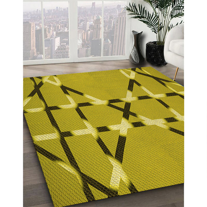 Patterned Dark Yellow Green Rug in Family Room, pat2380yw