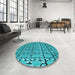 Round Patterned Dark Cyan Green Rug in a Office, pat2381lblu