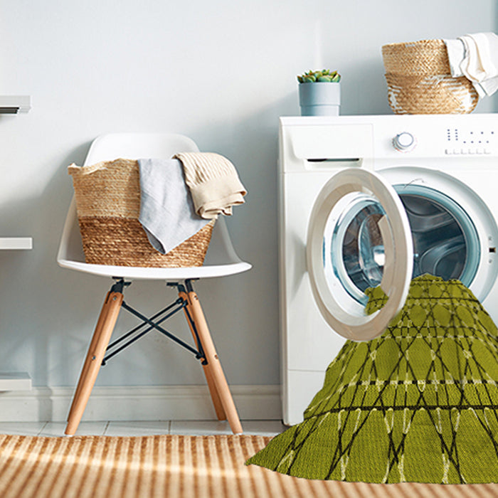 Machine Washable Transitional Olive Green Rug in a Washing Machine, wshpat2381yw