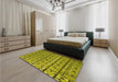 Patterned Olive Green Rug in a Bedroom, pat2381yw