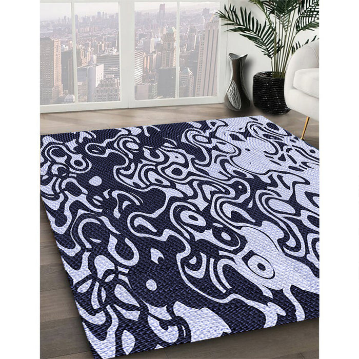 Patterned Night Blue Rug in Family Room, pat2382blu