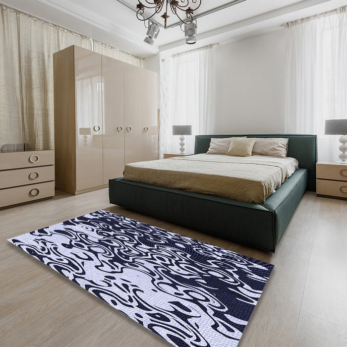 Round Machine Washable Transitional Night Blue Rug in a Office, wshpat2382blu