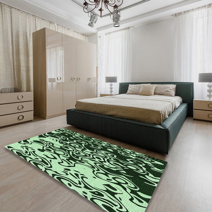 Patterned Light Green Rug in a Bedroom, pat2382grn
