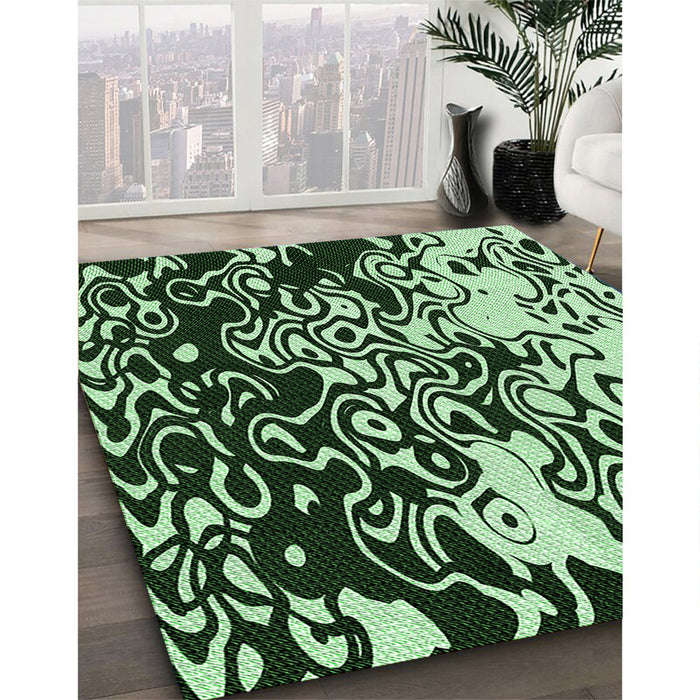 Patterned Light Green Rug in Family Room, pat2382grn