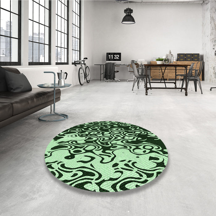 Round Patterned Light Green Rug in a Office, pat2382grn