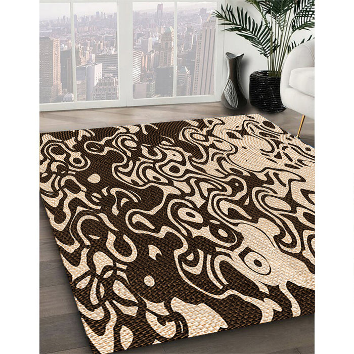 Patterned Black Brown Rug in Family Room, pat2382org