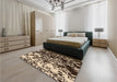Patterned Black Brown Rug in a Bedroom, pat2382org